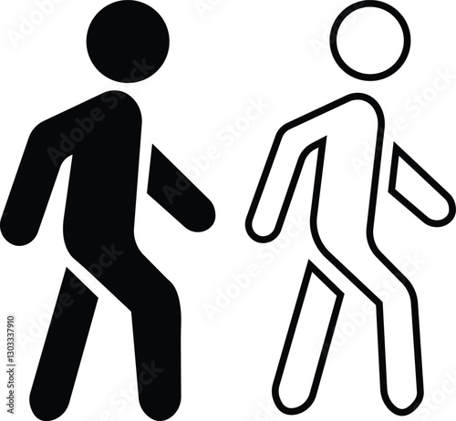 Walking Person Icon Set - Solid & Outline Vector Human Movement Symbols