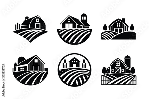 Set of an agro farm vector icon.
