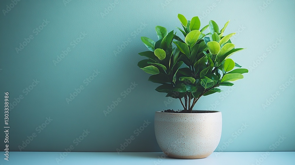 young little plant in a pot on a white table against a white wall young little plant in a pot on a white table against a white wall