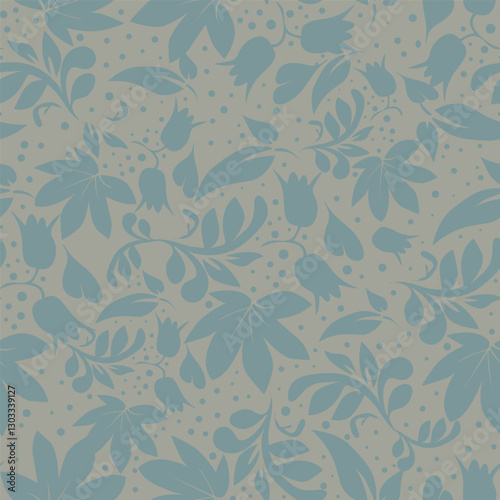 Elegance pink floral stems seamless pattern on a grey background. Vector hand drawn. Artistic, abstract flowers and tiny leaves, buds bells printing. Template for designs, fabric, fashion, textile
