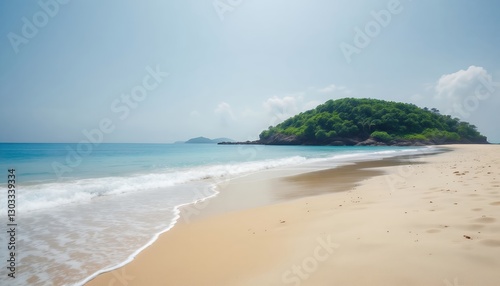 Tropical Island Beach_ Turquoise Water & Lush Green Hillside