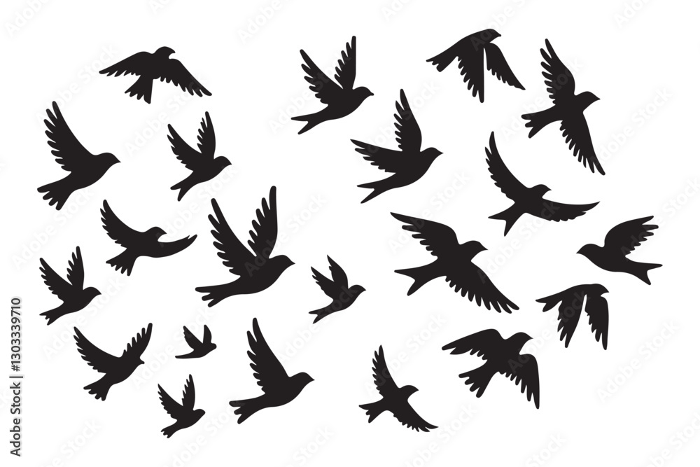 Flock of Birds Silhouette Vector Art for Wildlife Decor Designs Flock of Birds Silhouette Vector Art for Wildlife Decor Designs