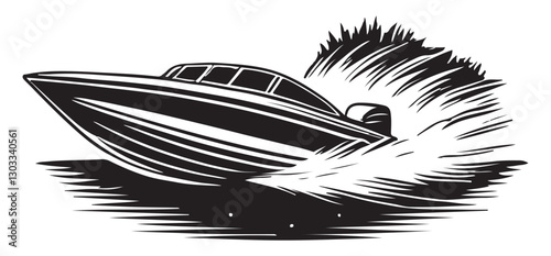 Speed Boat Silhouette Illustration Gliding Through Water with High Velocity
