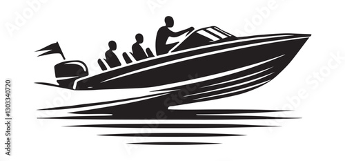 Family Boat Trip Silhouette Illustration On Serene Open Water