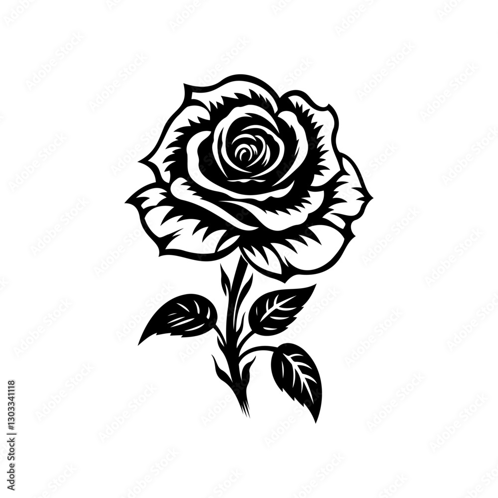 Obraz premium Rose Silhouette isolated on white background. Modern minimalist design for logo, tattoo, wall art, poster, packaging, stickers. Black ink sketch.