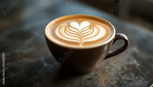 Latte Art Coffee_ Heart Design in a Brown Mug