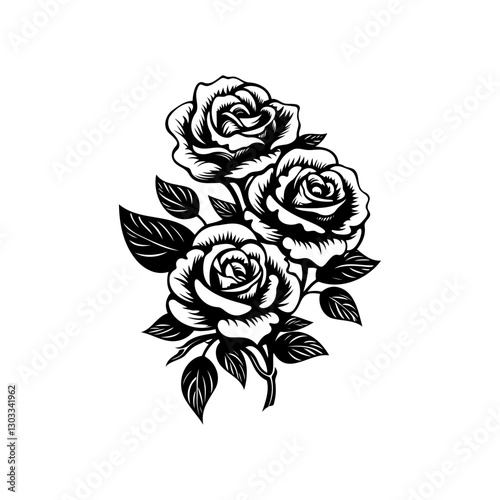 Wallpaper Mural Rose Silhouette isolated on white background. Modern minimalist design for logo, tattoo, wall art, poster, packaging, stickers. Black ink sketch. Torontodigital.ca