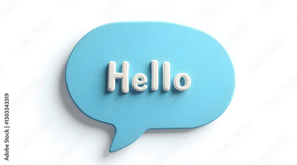 Playful 3D Render of Bright Blue Speech Bubble with White Hello Text - Friendly Communication, Greetings, Messages, and Online Dialogue Playful 3D Render of Bright Blue Speech Bubble with White Hello Text - Friendly Communication, Greetings, Messages, and Online Dialogue