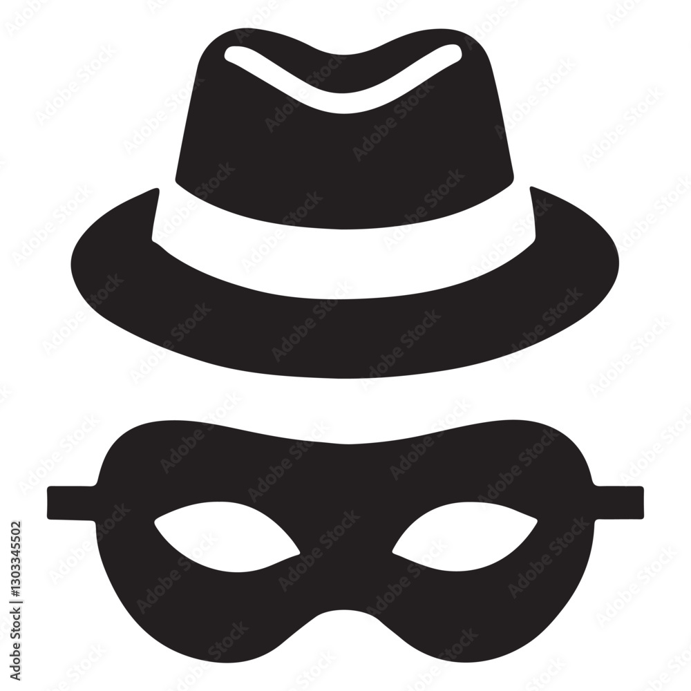 Classic Thief Silhouette Vector Mask Hat Icon for Disguise Design Classic Thief Silhouette Vector Mask Hat Icon for Disguise Design