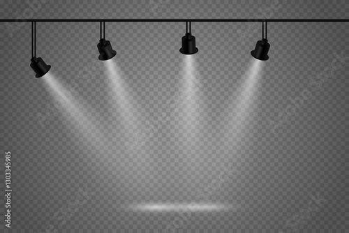 Studio and stage lighting. Glowing spotlights of light and podium.