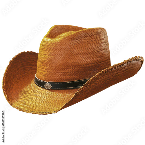 Rustic Straw Cowboy Hat. Vintage Western Style Headwear.