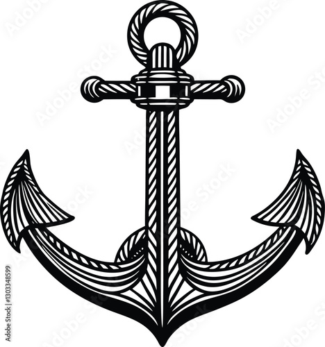Hand drawn nautical anchor with coiled rope illustration in vintage style for marine tattoos, ship logos, and sailor theme
