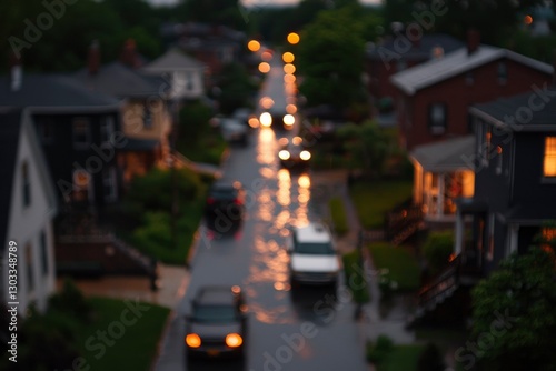 Wallpaper Mural Cars drive down street after the rain, at dusk in a neighborhood after rain Torontodigital.ca