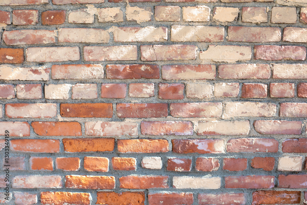 Fototapeta premium red and tan brick wall with sun streaks texture background horizontal