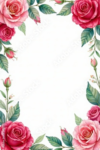 Elegant hand-painted watercolor rose border design, illustration, vector