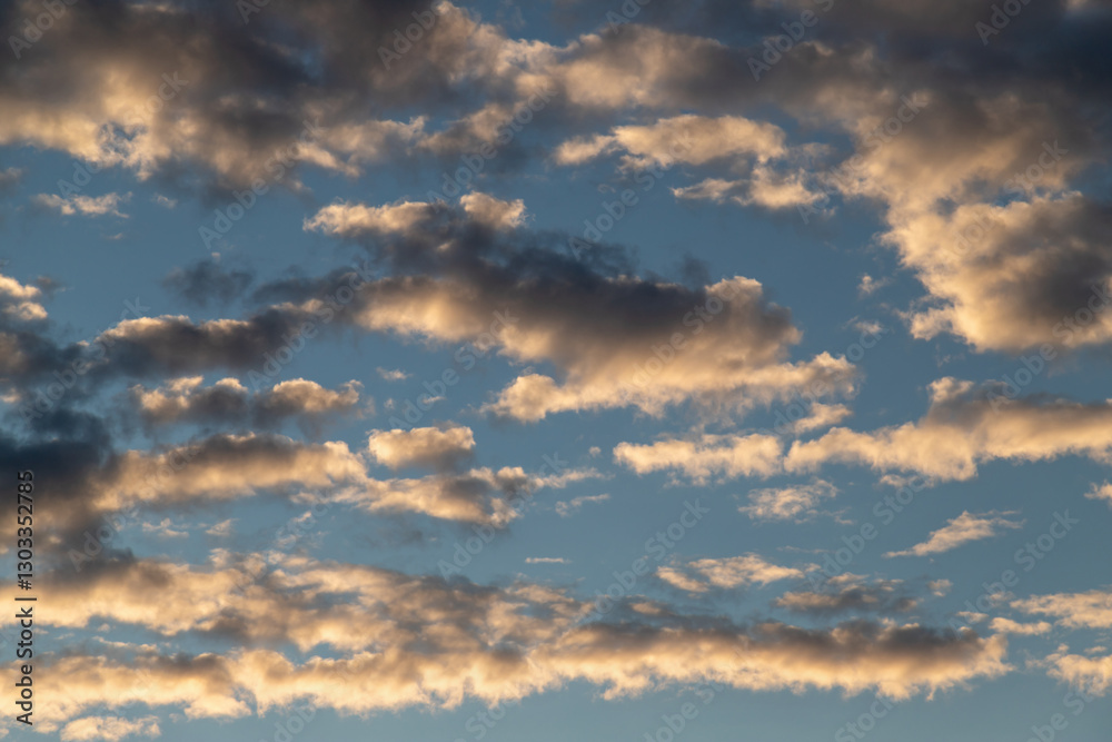 Golden Hour Clouds Illuminated Against a Clear Blue Sky