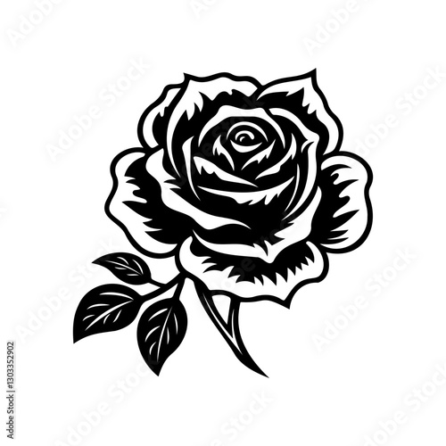 Wallpaper Mural Rose Silhouette isolated on white background. Modern minimalist design for logo, tattoo, wall art, poster, packaging, stickers. Black ink sketch. Torontodigital.ca