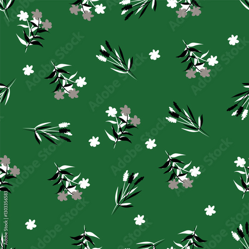 Elegance pink floral stems seamless pattern on a grey background. Vector hand drawn. Artistic, abstract flowers and tiny leaves, buds bells printing. Template for designs, fabric, fashion, textile
