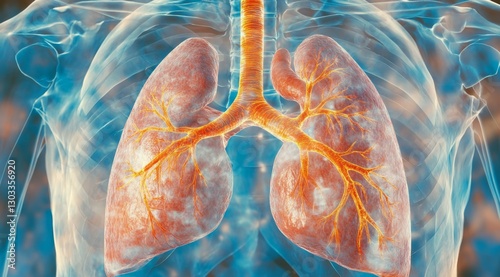 Diseased lungs, x-ray view, chest cavity