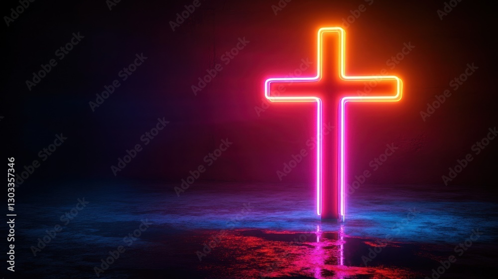 holy neon cross christ glowing dark religious symbol faith hope holy neon cross christ glowing dark religious symbol faith hope