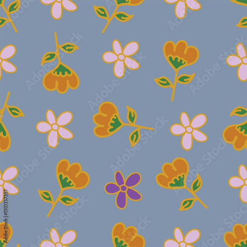 Elegance pink floral stems seamless pattern on a grey background. Vector hand drawn. Artistic, abstract flowers and tiny leaves, buds bells printing. Template for designs, fabric, fashion, textile
