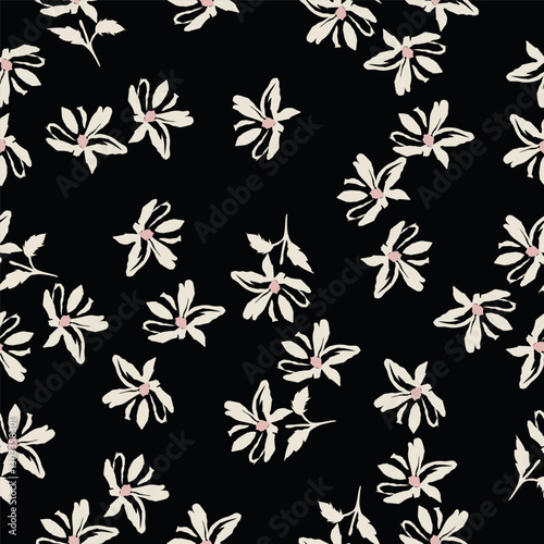 Elegance pink floral stems seamless pattern on a grey background. Vector hand drawn. Artistic, abstract flowers and tiny leaves, buds bells printing. Template for designs, fabric, fashion, textile
