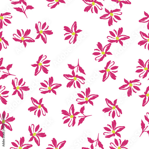 Elegance pink floral stems seamless pattern on a grey background. Vector hand drawn. Artistic, abstract flowers and tiny leaves, buds bells printing. Template for designs, fabric, fashion, textile
