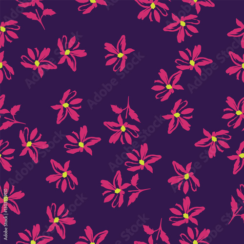 Elegance pink floral stems seamless pattern on a grey background. Vector hand drawn. Artistic, abstract flowers and tiny leaves, buds bells printing. Template for designs, fabric, fashion, textile
