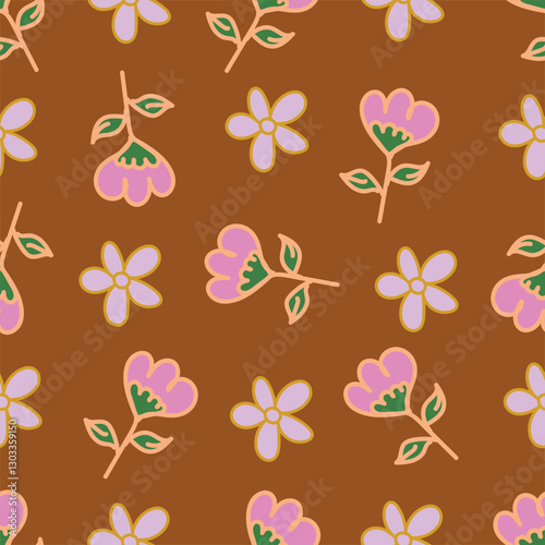 Elegance pink floral stems seamless pattern on a grey background. Vector hand drawn. Artistic, abstract flowers and tiny leaves, buds bells printing. Template for designs, fabric, fashion, textile
