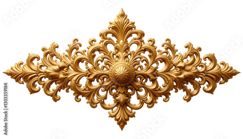 A luxurious golden decorative element with intricate filigree patterns and ornate details, symbolizing elegance and opulence, isolated on a transparent background.
