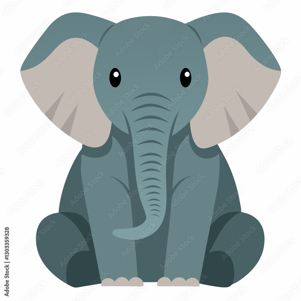 Fototapeta premium Cartoon elephant sitting.Cute animal baby elephant. Suitable for children's books, sticker, mascot, logo.Vector illustration on white background 