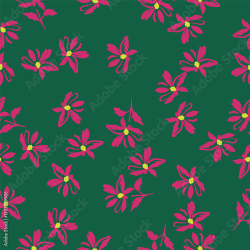 Elegance pink floral stems seamless pattern on a grey background. Vector hand drawn. Artistic, abstract flowers and tiny leaves, buds bells printing. Template for designs, fabric, fashion, textile
