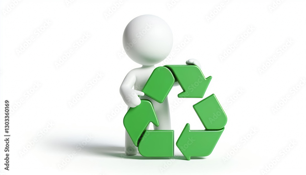 3D white figure with the recycling symbol to raise awareness about protecting planet Earth