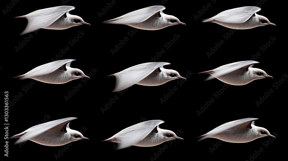 Obraz premium Flying seagulls on black background, concept of freedom