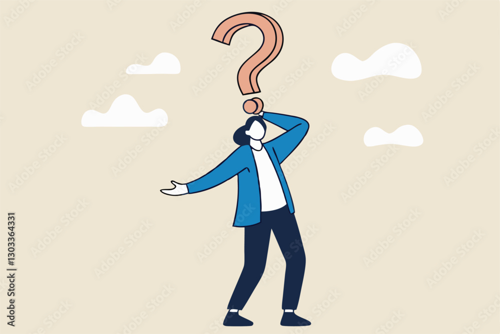 Obraz premium Anonymous businessman person, candidate or mention employee, who is this man, uncertainty, important person or unknown concept, anonymous businessman with question mark head unknown person.