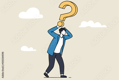 Anonymous businessman person, candidate or mention employee, who is this man, uncertainty, important person or unknown concept, anonymous businessman with question mark head unknown person.