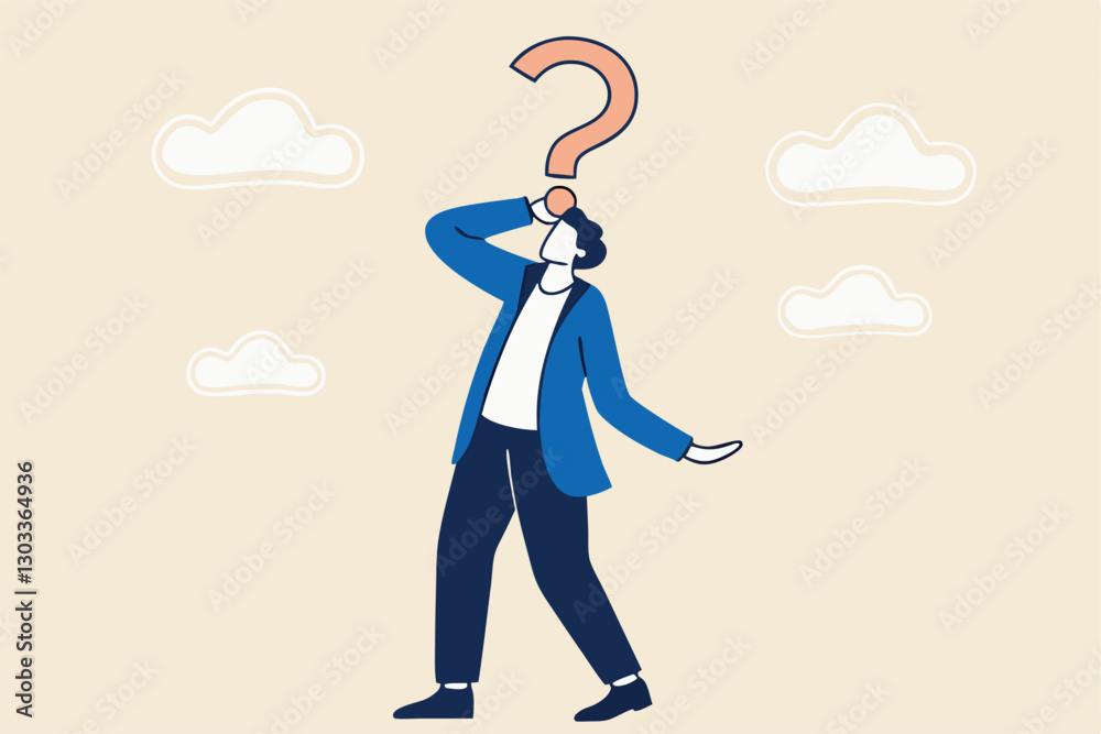 Obraz premium Anonymous businessman person, candidate or mention employee, who is this man, uncertainty, important person or unknown concept, anonymous businessman with question mark head unknown person.