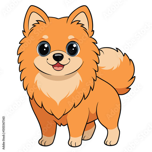 Cute pomeranian dog on white background. Vector illustration.