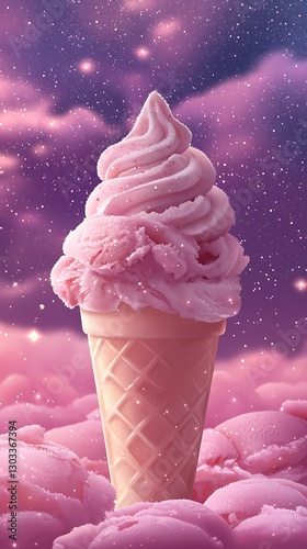 Pink Ice Cream Cone, Night Sky