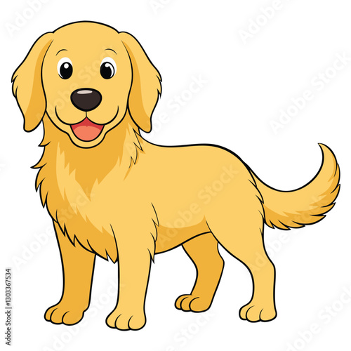  Cute Golden Retriever Dog Cartoon Character on white background, vector illustration
