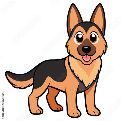 Cute cartoon German Shepherd Dog  isolated on white background. Vector illustration.