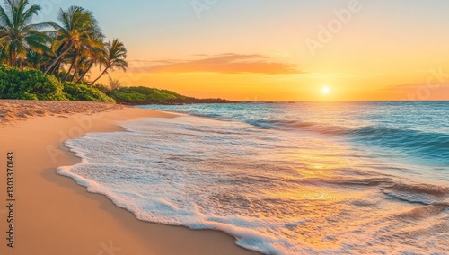 Tropical beach sunset. Peaceful ocean shore.  Possible use stock photo photo