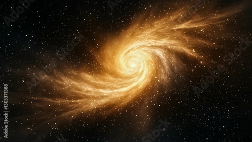 a golden spiral galaxy in the night sky.