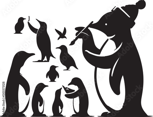 Adorable Penguin in Antarctica Landscape, Cute Cartoon Penguin Illustration.