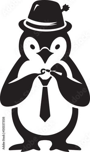 Adorable Penguin in Antarctica Landscape, Cute Cartoon Penguin Illustration.