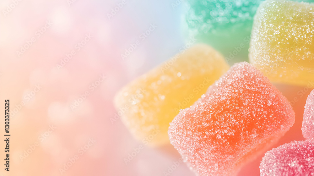 Fototapeta premium Colorful gummy candies with a sparkling sugar coating, perfect for sweet treats and desserts.