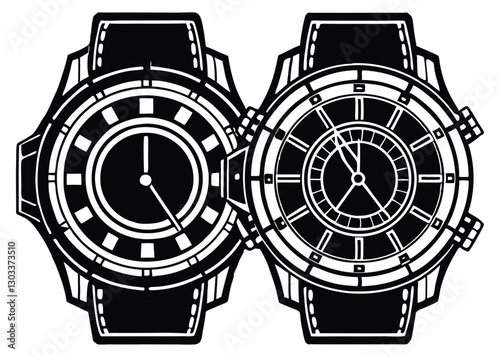 Silhouette of Luxury watches isolated on a white background