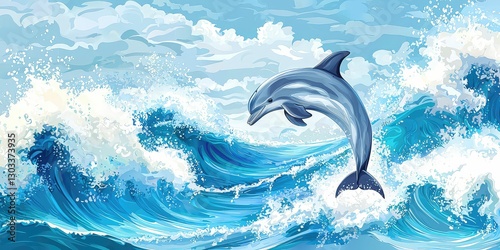 Wallpaper Mural Smiling dolphin jumping in the ocean waves Torontodigital.ca