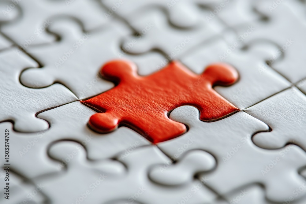 Red puzzle piece fitting into white puzzle symbolizing customized solutions