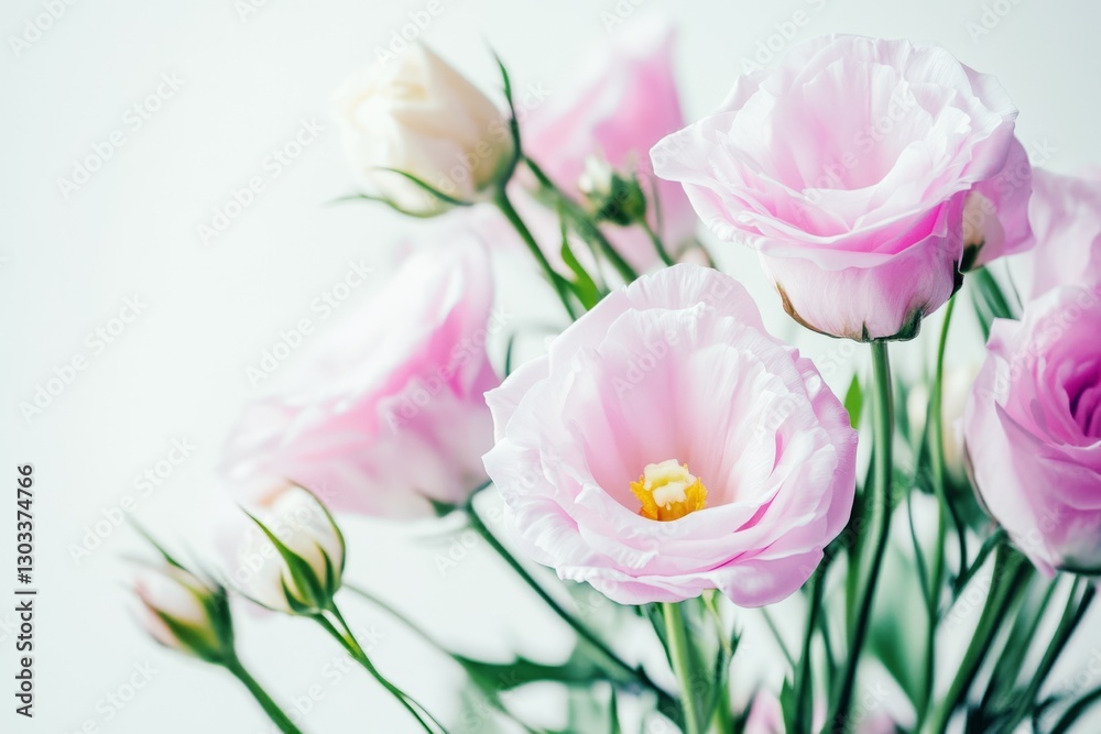Obraz premium Soft pink eustoma flowers on a white background